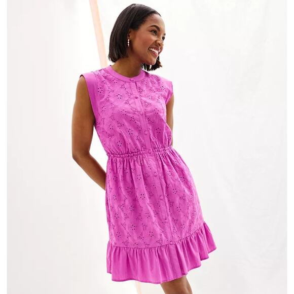 Draper James Women's Embroidered Floral Eyelet Button Front Dress Size‎ S Mauve - Picture 1 of 7